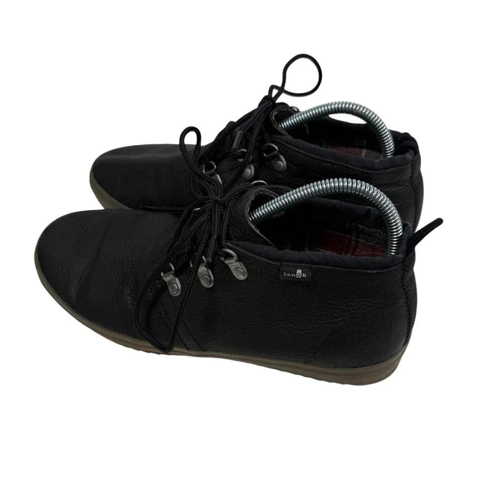 Sanuk Mens 1015883 Black Pebbled Leather Chukka‎ Boots Plaid Lined Size 9